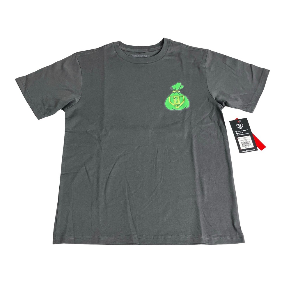 Baseball Lifestyle 101 Bag Chaser Tee Shirt Youth Large Gray Neon Green Graphic